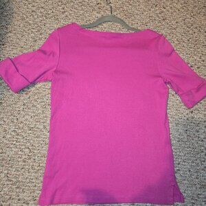 Lauren by Ralph Lauren Pink Cotton 3/4 Sleeve Top with Zipper Accent Size M